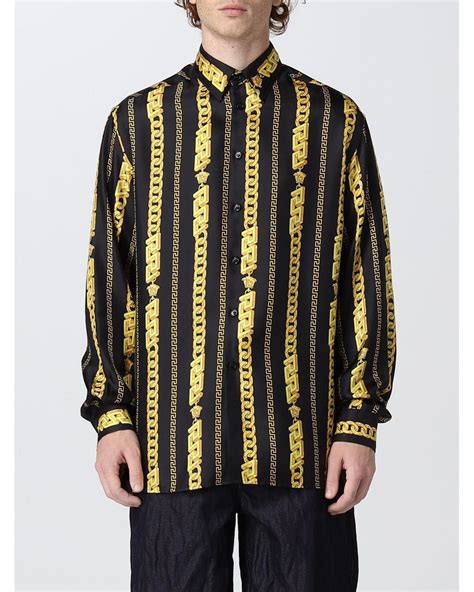 versace chain pinstripe shirt|Versace Chain Pinstripe Silk Shirt in Black for Men .